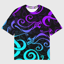 Мужская футболка оверсайз НЕОНОВОЕ ТАТУ ДРАКЕНА УЗОР