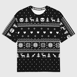 Мужская футболка оверсайз НОВОГОДНИЙ СВИТЕР UNDERTALE SANS ЧЁРНЫЙ