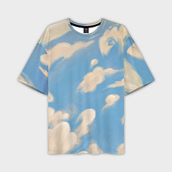 Футболка оверсайз мужская Рисунок голубого неба с облаками маслом, цвет: 3D-принт