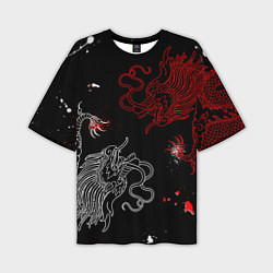 Мужская футболка оверсайз Китайский дракон Красно - Белый