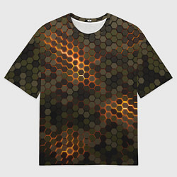 Мужская футболка оверсайз СТАЛЬНОЙ КАМУФЛЯЖ 3Д БРОНЯ СВЕЧЕНИЕ