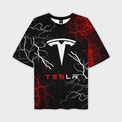 Мужская футболка оверсайз Tesla Трещины с молниями