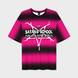 Мужская футболка оверсайз Satan school for bad boys and girls pink