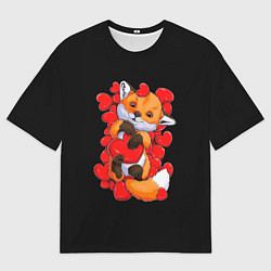 Футболка оверсайз мужская Лиса Символ любви, цвет: 3D-принт