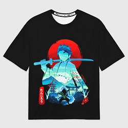 Футболка оверсайз мужская Танджиро Комадо Силуэт Клинок рассекающий демонов, цвет: 3D-принт