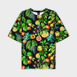 Мужская футболка оверсайз Сочные фрукты - персик, груша, слива, ананас