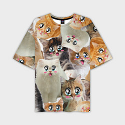 Мужская футболка оверсайз Много кошек с большими анимэ глазами