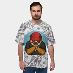 Футболка оверсайз мужская Богатый ленивец Паттерн из долларов, цвет: 3D-принт — фото 2