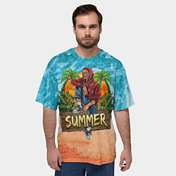 Футболка оверсайз мужская Скелет в отпуске, цвет: 3D-принт — фото 2