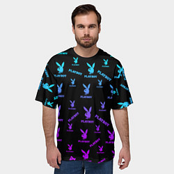 Футболка оверсайз мужская NEON PLAYBOY ПЛЕЙБОЙ ПАТТЕРН, цвет: 3D-принт — фото 2