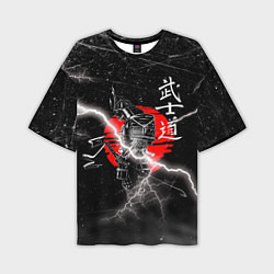 Мужская футболка оверсайз Самурай Бусидо Иероглифы Samurai Lightning