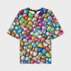 Футболка оверсайз мужская Пасхальные крашеные яйца, цвет: 3D-принт