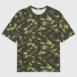 Футболка оверсайз мужская Камуфляж лесной с высокотехнологичной гексагональн, цвет: 3D-принт