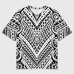 Футболка оверсайз мужская Абстракция черно-белая Волны, полосы, вензеля Моно, цвет: 3D-принт