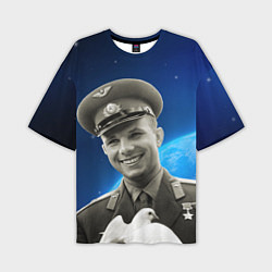Футболка оверсайз мужская Юрий Гагарин с голубем 3D, цвет: 3D-принт