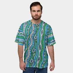 Футболка оверсайз мужская Разноцветная абстракция в стиле дудл Волны, линии,, цвет: 3D-принт — фото 2