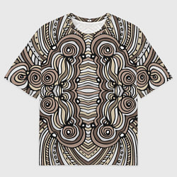Футболка оверсайз мужская Калейдоскоп Абстракция в стиле дудл Коричневый, бе, цвет: 3D-принт
