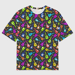 Мужская футболка оверсайз Разноцветные Гитары