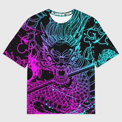 Футболка оверсайз мужская НЕОНОВЫЕ ДРАКОНЫ NEON DRAGON БРЫЗГИ КРАСОК, цвет: 3D-принт