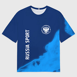 Мужская футболка оверсайз РОССИЯ - ГЕРБ Russia Sport Пламя