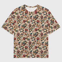 Футболка оверсайз мужская ДРАКОН И РОЗА, цвет: 3D-принт