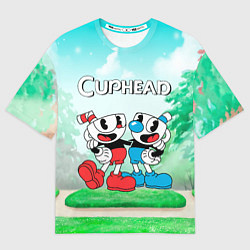Футболка оверсайз мужская Cuphead Красная и синяя чашечка, цвет: 3D-принт