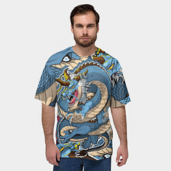 Футболка оверсайз мужская Синий дракон-монст, цвет: 3D-принт — фото 2