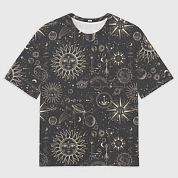 Мужская футболка оверсайз Небесные тела, созвездия, солнце, космос, мистика