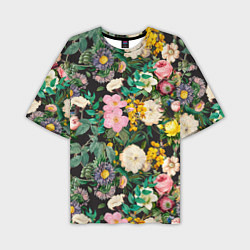 Мужская футболка оверсайз Паттерн из летних цветов Summer Flowers Pattern