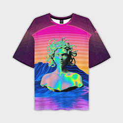 Футболка оверсайз мужская Gorgon Medusa Vaporwave Neon Mountains, цвет: 3D-принт