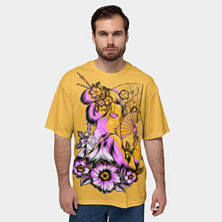 Футболка оверсайз мужская СЧАСТЛИВАЯ ДЕВУШКА С ВЕЕРОМ, цвет: 3D-принт — фото 2