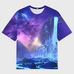 Мужская футболка оверсайз Фантастический пейзаж Водопад Неон