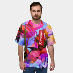 Футболка оверсайз мужская Красочный летний цветочный паттерн Summer color pa, цвет: 3D-принт — фото 2
