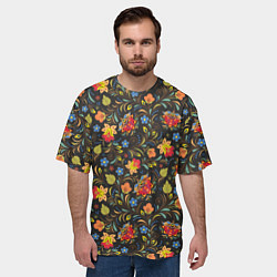 Футболка оверсайз мужская Хохломские цветочки, цвет: 3D-принт — фото 2