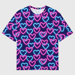 Мужская футболка оверсайз Неоновые сердца, паттерн