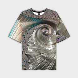 Мужская футболка оверсайз Fractal pattern Spiral Серебристый фрактал спираль