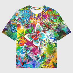 Мужская футболка оверсайз Яркое безумие Бабочки, кляксы, граффити