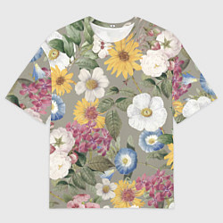 Футболка оверсайз мужская Цветы Красочный Вечерний Узор, цвет: 3D-принт
