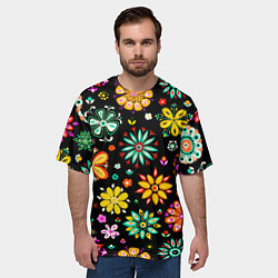 Футболка оверсайз мужская MULTICOLORED FLOWERS, цвет: 3D-принт — фото 2