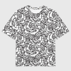 Мужская футболка оверсайз Цветы Много Белых Роз