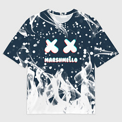 Футболка оверсайз мужская Marshmello белый огонь, цвет: 3D-принт
