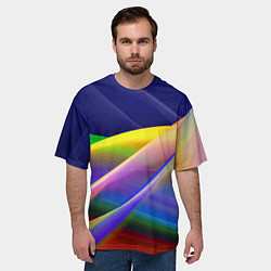 Футболка оверсайз мужская Абстрактная неоновая композиция Волны Abstract neo, цвет: 3D-принт — фото 2
