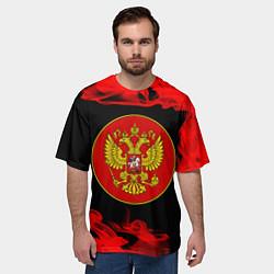 Футболка оверсайз мужская RUSSIA - ГЕРБ - Пламя, цвет: 3D-принт — фото 2