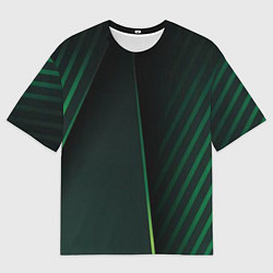 Футболка оверсайз мужская Зеленые 3D полосы со свечением, цвет: 3D-принт