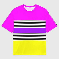 Футболка оверсайз мужская Яркие неоновые полосы в сочетании с черно-белыми п, цвет: 3D-принт