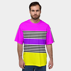 Футболка оверсайз мужская Яркие неоновые полосы в сочетании с черно-белыми п, цвет: 3D-принт — фото 2