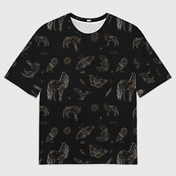 Футболка оверсайз мужская Мистические животные волк птица бабочка лошадь, цвет: 3D-принт