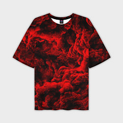 Мужская футболка оверсайз Красный дым Red Smoke Красные облака