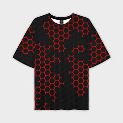 Футболка оверсайз мужская НАНОКОСТЮМ Black and Red Hexagon Гексагоны, цвет: 3D-принт
