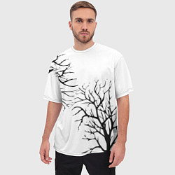 Футболка оверсайз мужская Черные ветки деревьев на белом фоне, цвет: 3D-принт — фото 2